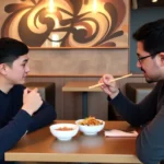 Eating at Café Modu Korean Bowl in Barcelona